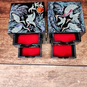 Mother-of-Pearl Inlaid Black Lacquer Jewelry-Trinket Box